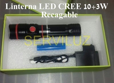 Linterna LED CREE Recargable profesional de 10W de Potencia + 3W
